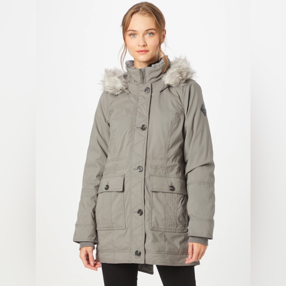 Hollister Heritage Collection Gray Parka Jacket Faux Fur Lined Size XS